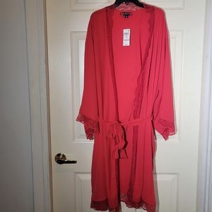 INC Plus Size Lace-Trim Chiffon Wrap Robe 2X Red Ski Patrol Valentine's Day
